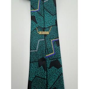 BRIONI Men's 100% Satin Silk Necktie LUXURY Tie Blue Green Geometric Vintage